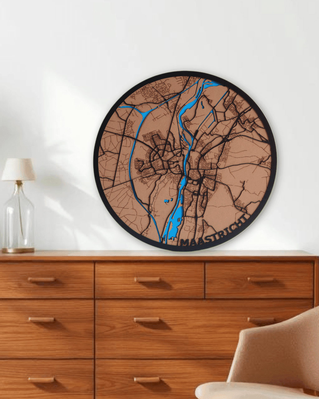 Houten stadskaart rond