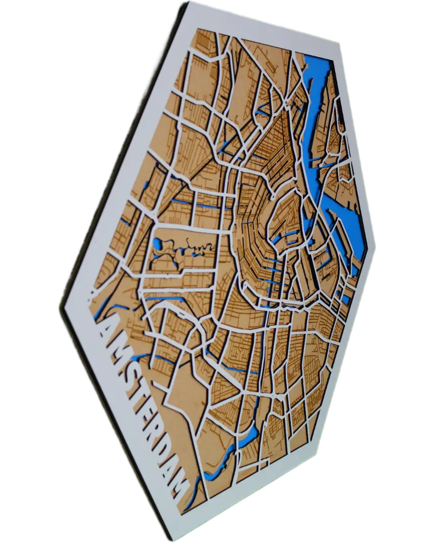 Houten Stadskaart – Model Hexagon – Stad naar keuze